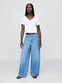 Linen-Blend V-Neck Crop T-Shirt