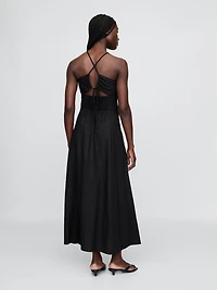 Linen-Blend Shirred Bodice Maxi Dress