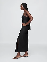 Linen-Blend Shirred Bodice Maxi Dress
