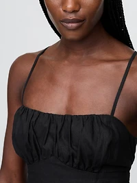 Linen-Blend Shirred Bodice Maxi Dress