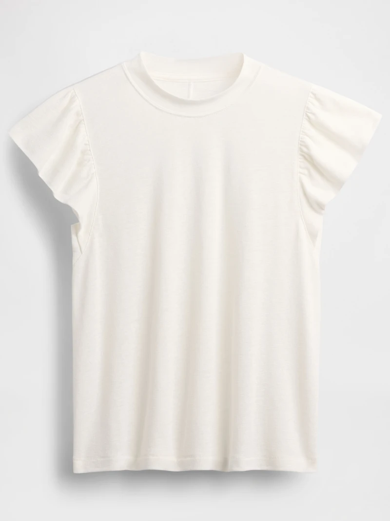 Linen-Blend Flutter-Sleeve T-Shirt