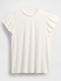 Linen-Blend Flutter-Sleeve T-Shirt