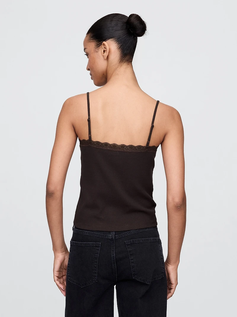 Lace-Trim Waffle-Knit Crop Cami
