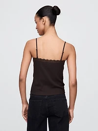 Lace-Trim Waffle-Knit Crop Cami