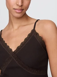 Lace-Trim Waffle-Knit Crop Cami