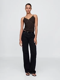Lace-Trim Waffle-Knit Crop Cami