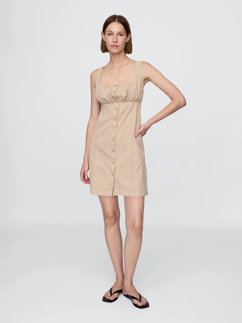Shirred Button-Front Dress