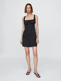 Shirred Button-Front Dress