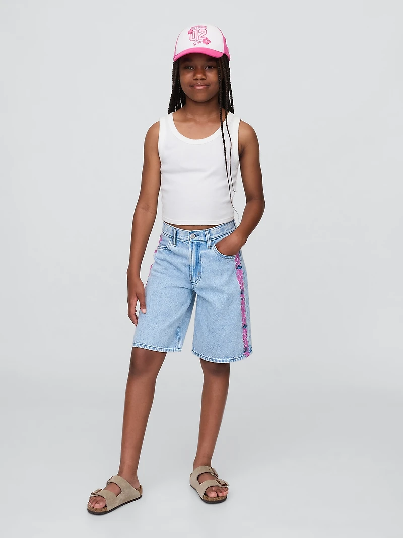 Lilo & Stitch Kids Embroidered Longline Denim Shorts