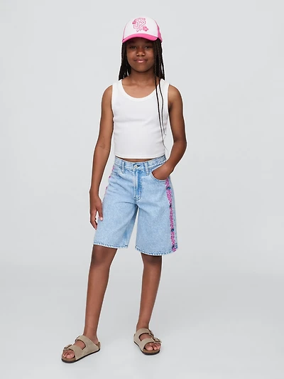 Lilo & Stitch Kids Embroidered Longline Denim Shorts