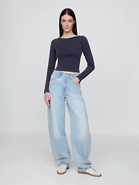 Heavyweight Rib Boatneck Crop T-Shirt