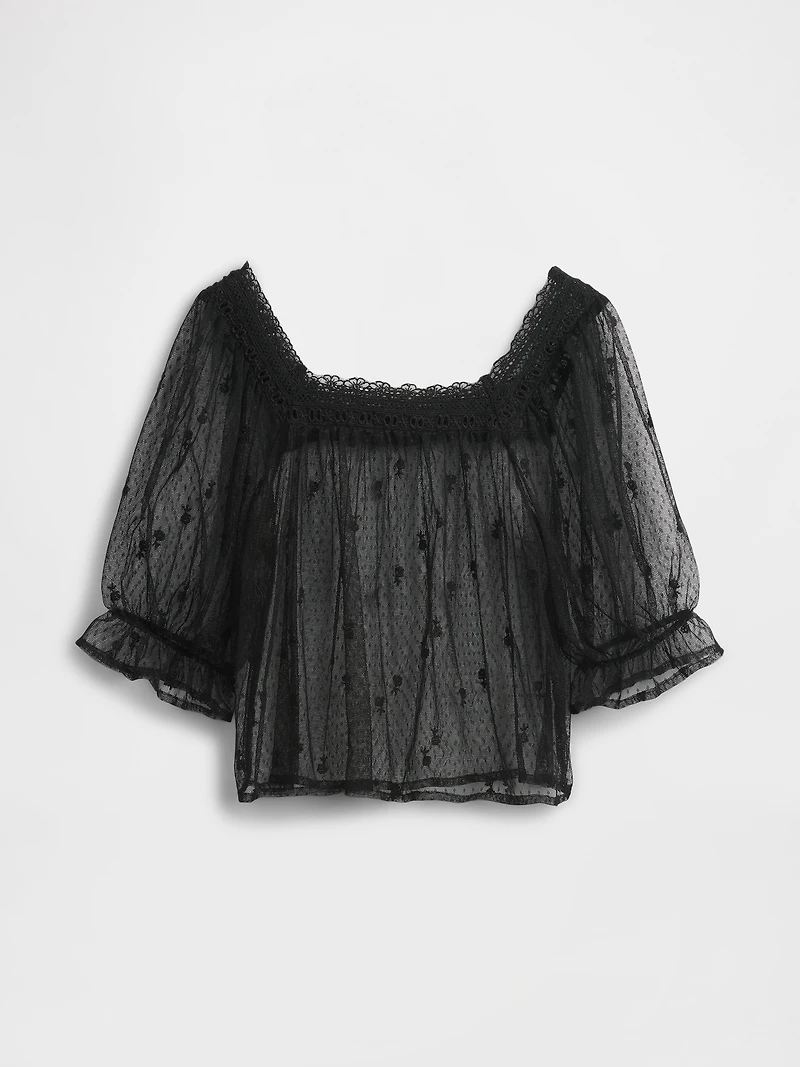 Sheer Tulle Embroidered Top