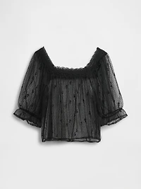 Sheer Tulle Embroidered Top