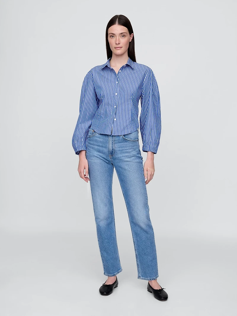 Organic Cotton Poplin Balloon-Sleeve Shirt
