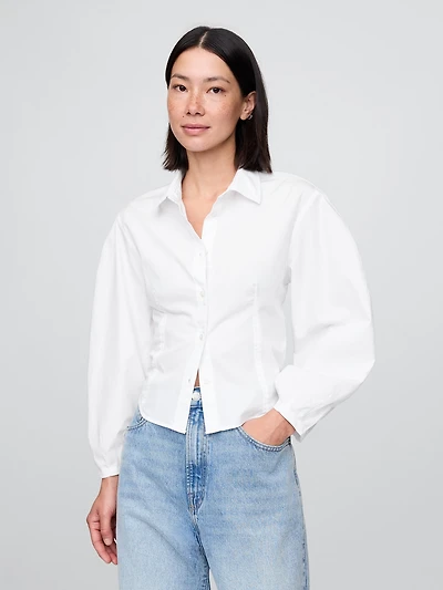 Organic Cotton Poplin Balloon-Sleeve Shirt