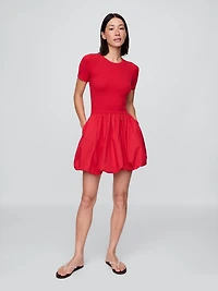 Modern Mixed Media Bubble Mini Dress