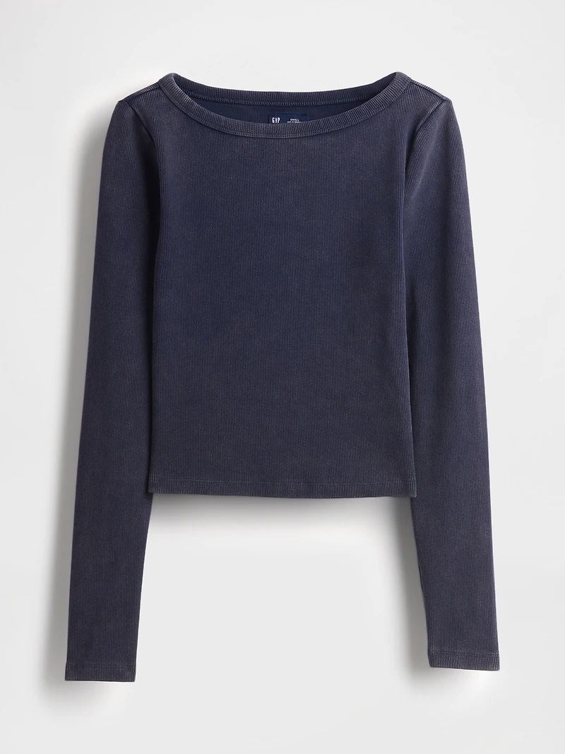 Heavyweight Rib Boatneck Crop T-Shirt