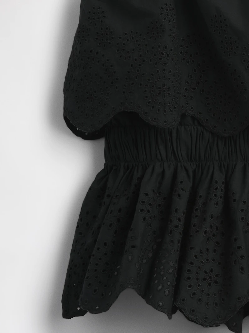 Poplin Eyelet Ruffle Top