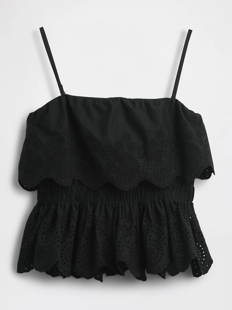 Poplin Eyelet Ruffle Top