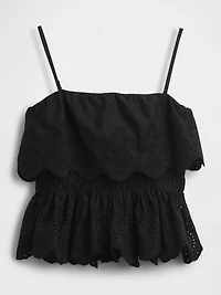 Poplin Eyelet Ruffle Top