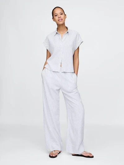 Linen-Blend Easy Wide-Hem Pants