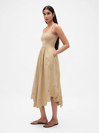 Mixed Media Handkerchief Hem Midi Dress
