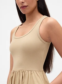 Mixed Media Handkerchief Hem Midi Dress