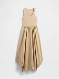 Mixed Media Handkerchief Hem Midi Dress
