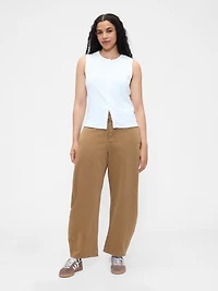 Mid Rise Twill Barrel Pants