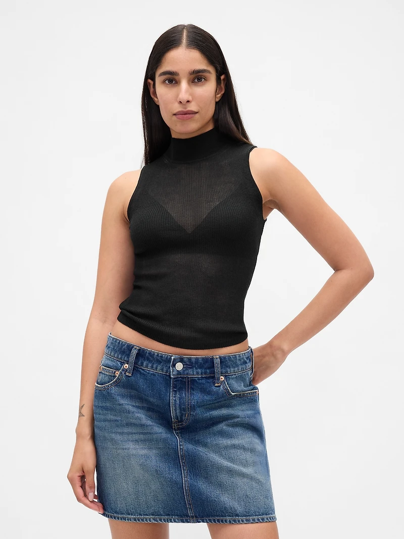 Sheer Rib Mockneck Tank Top