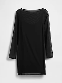 Mesh Boatneck Mini Dress
