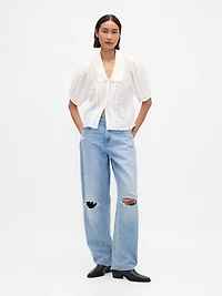 Puff-Sleeve Collared Top
