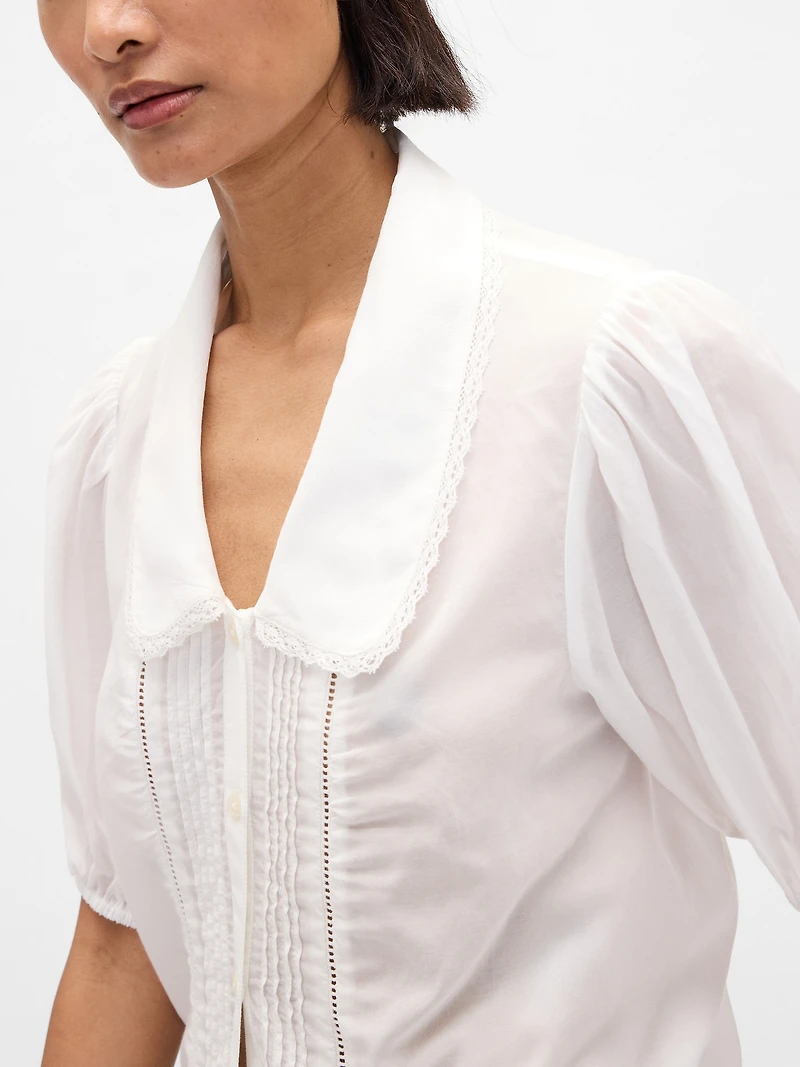Puff-Sleeve Collared Top