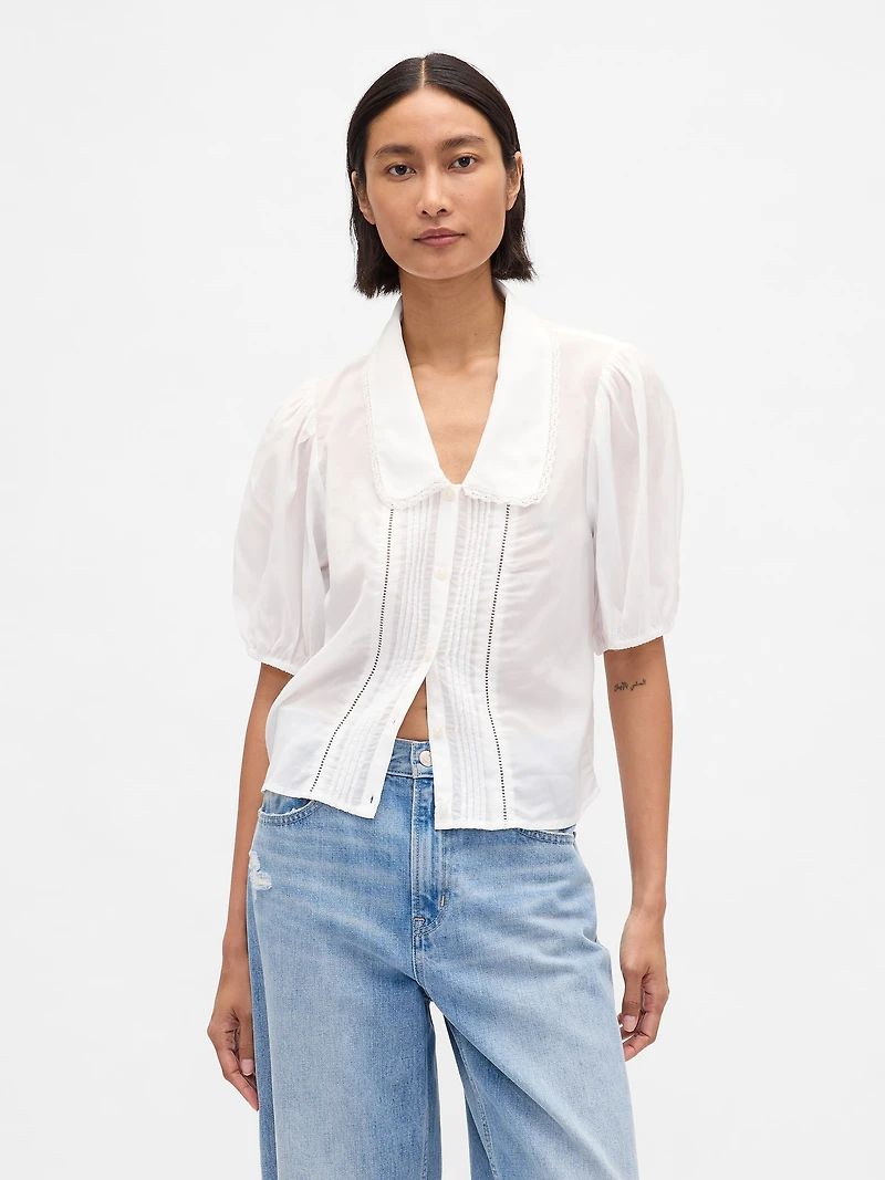 Puff-Sleeve Collared Top
