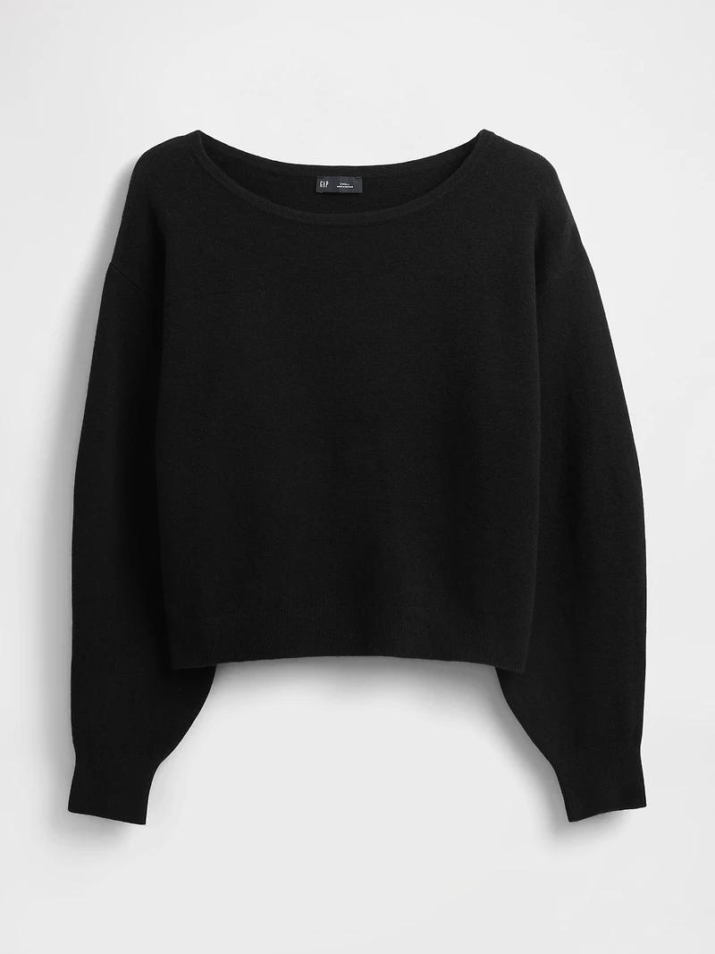 CashSoft Stretch Lantern-Sleeve Crop Sweater
