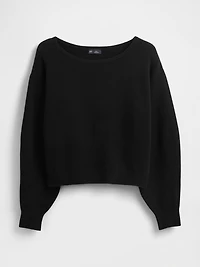 CashSoft Stretch Lantern-Sleeve Crop Sweater