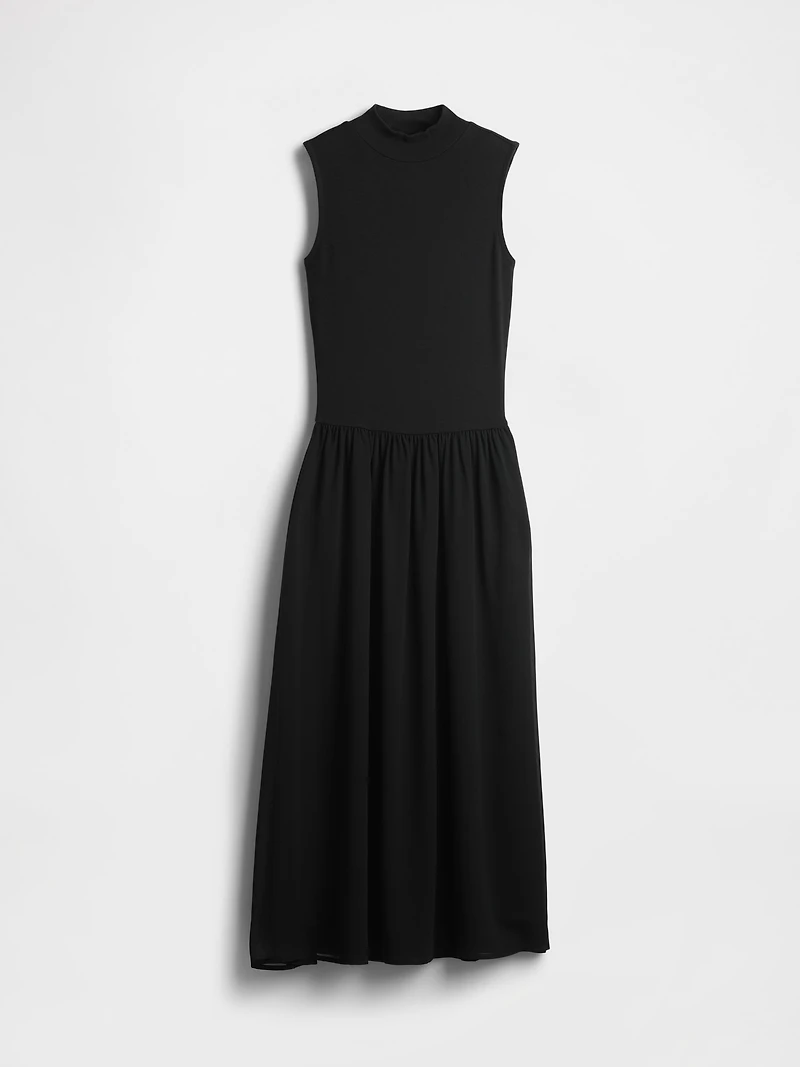Modern Mockneck Mixed Media Maxi Dress