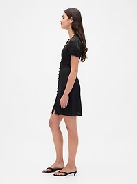 Satin Lace-Trim V-Neck Mini Dress