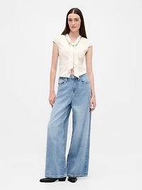 Denim Tie-Neck Top