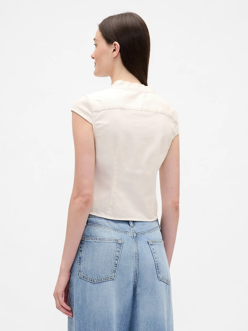 Denim Tie-Neck Top