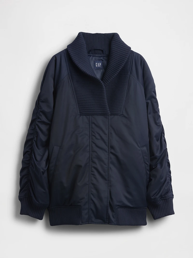 Oversized Knit-Trim Bomber Jacket