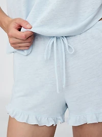 Linen-Blend Ruffle PJ Shorts