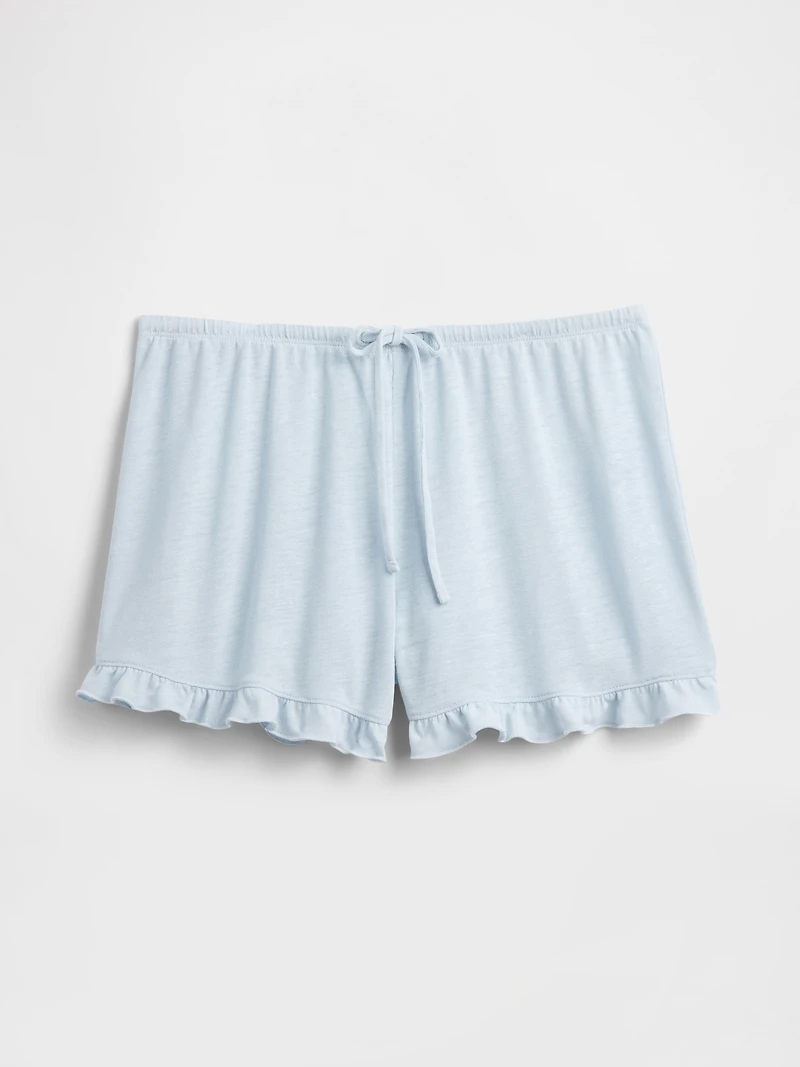 Linen-Blend Ruffle PJ Shorts