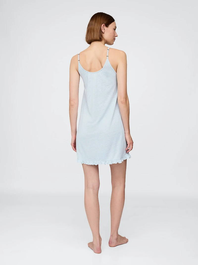 Linen-Blend Ruffle PJ Dress