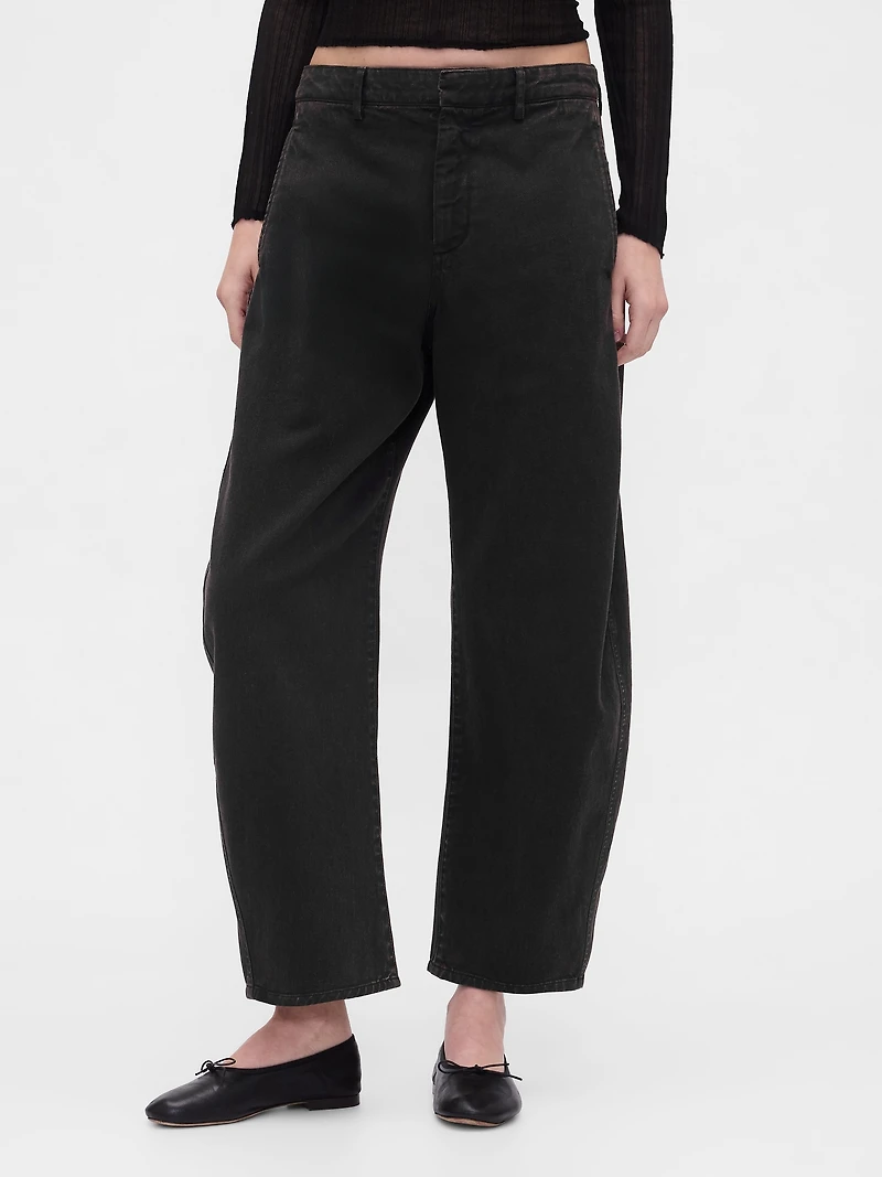 Mid Rise Twill Barrel Pants