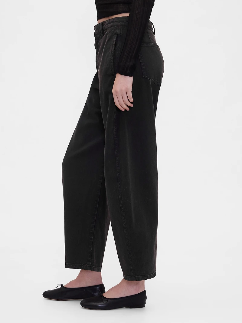 Mid Rise Twill Barrel Pants