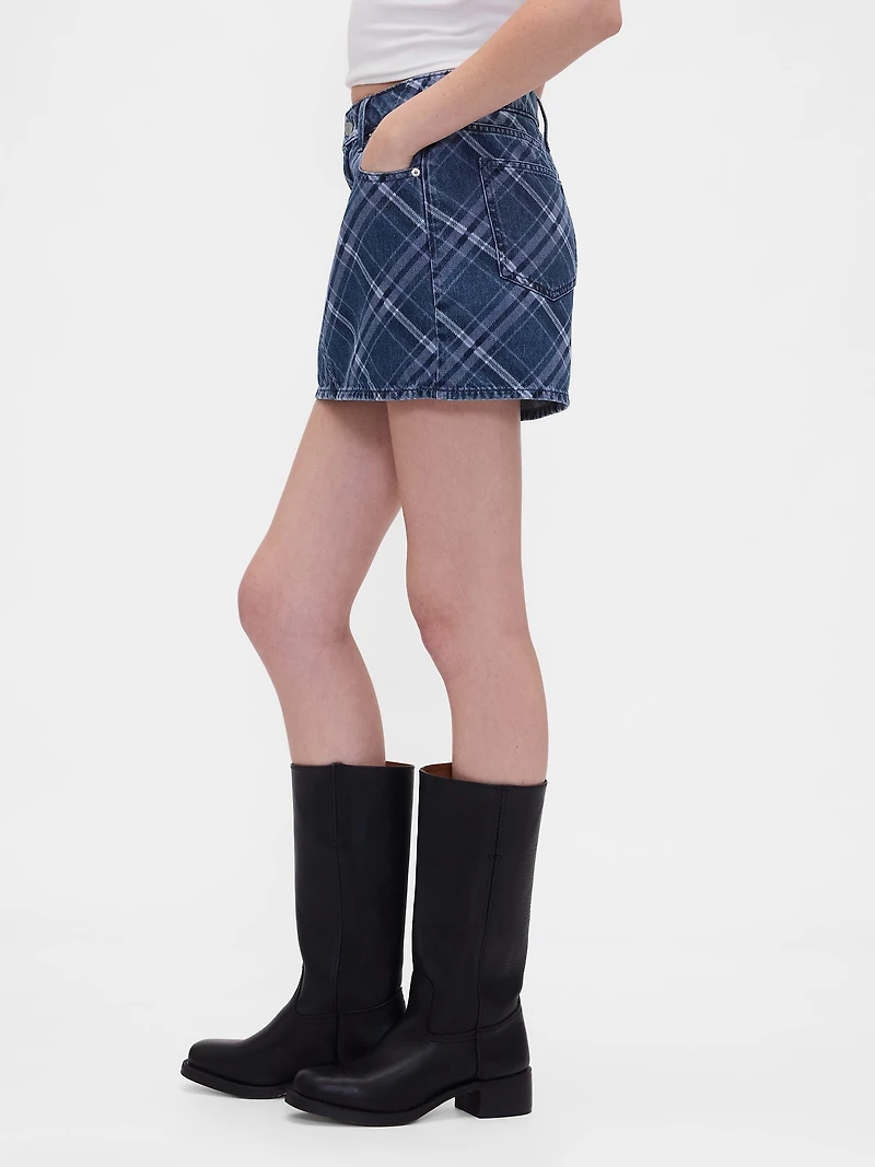 Denim Plaid Mini Skirt