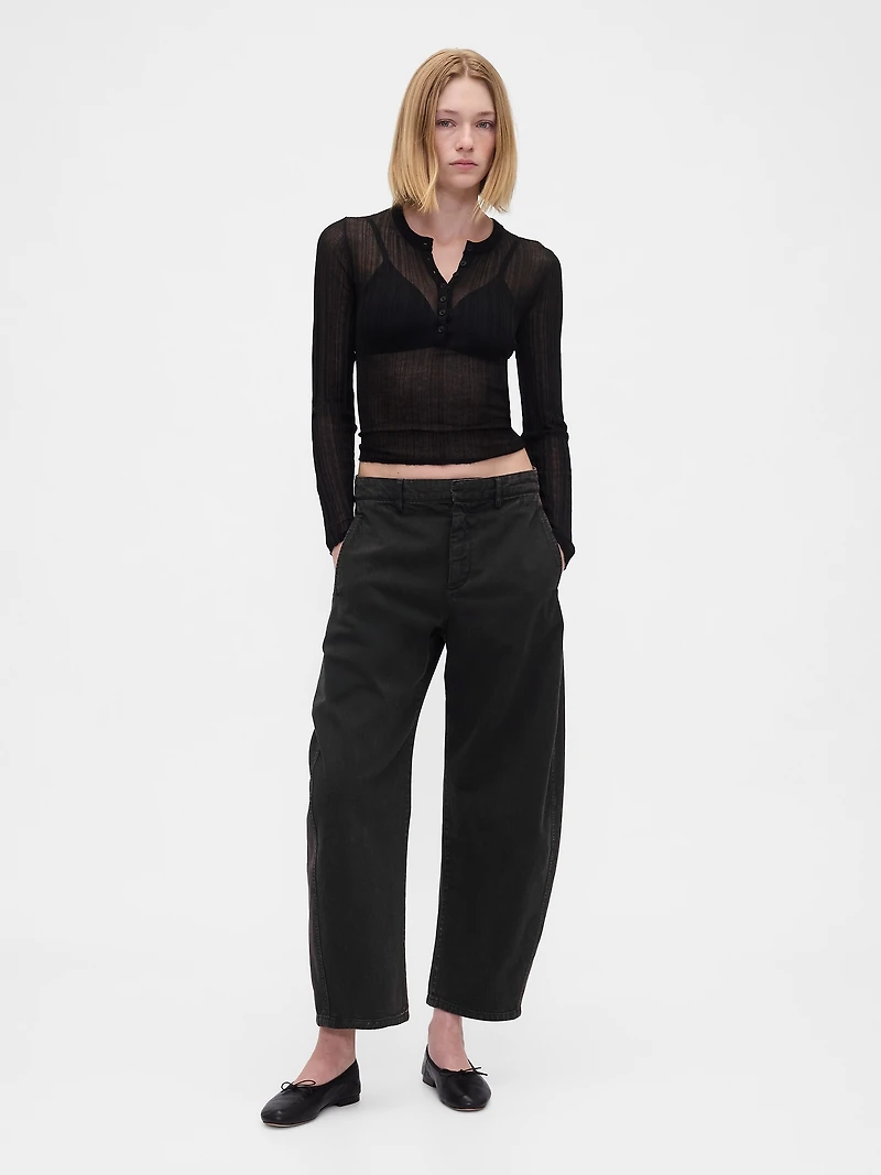 Mid Rise Twill Barrel Pants