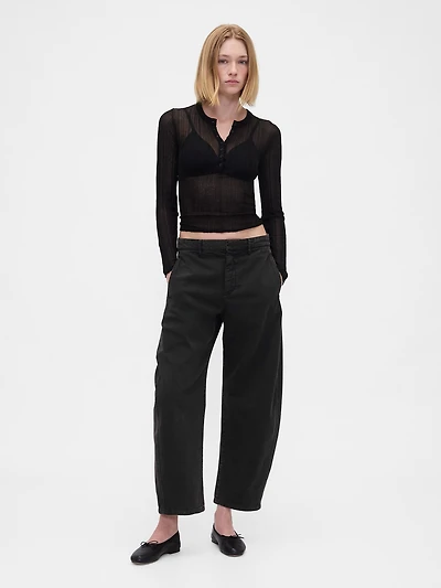 Mid Rise Twill Barrel Pants