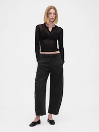 Mid Rise Twill Barrel Pants